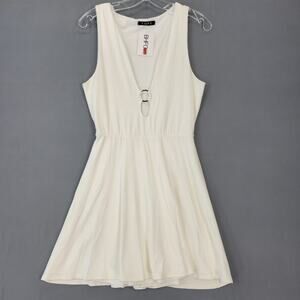 Fore White Mini Dress NEW Stretch V-Neck A-Line Sleeveless Preppy Women's Size L